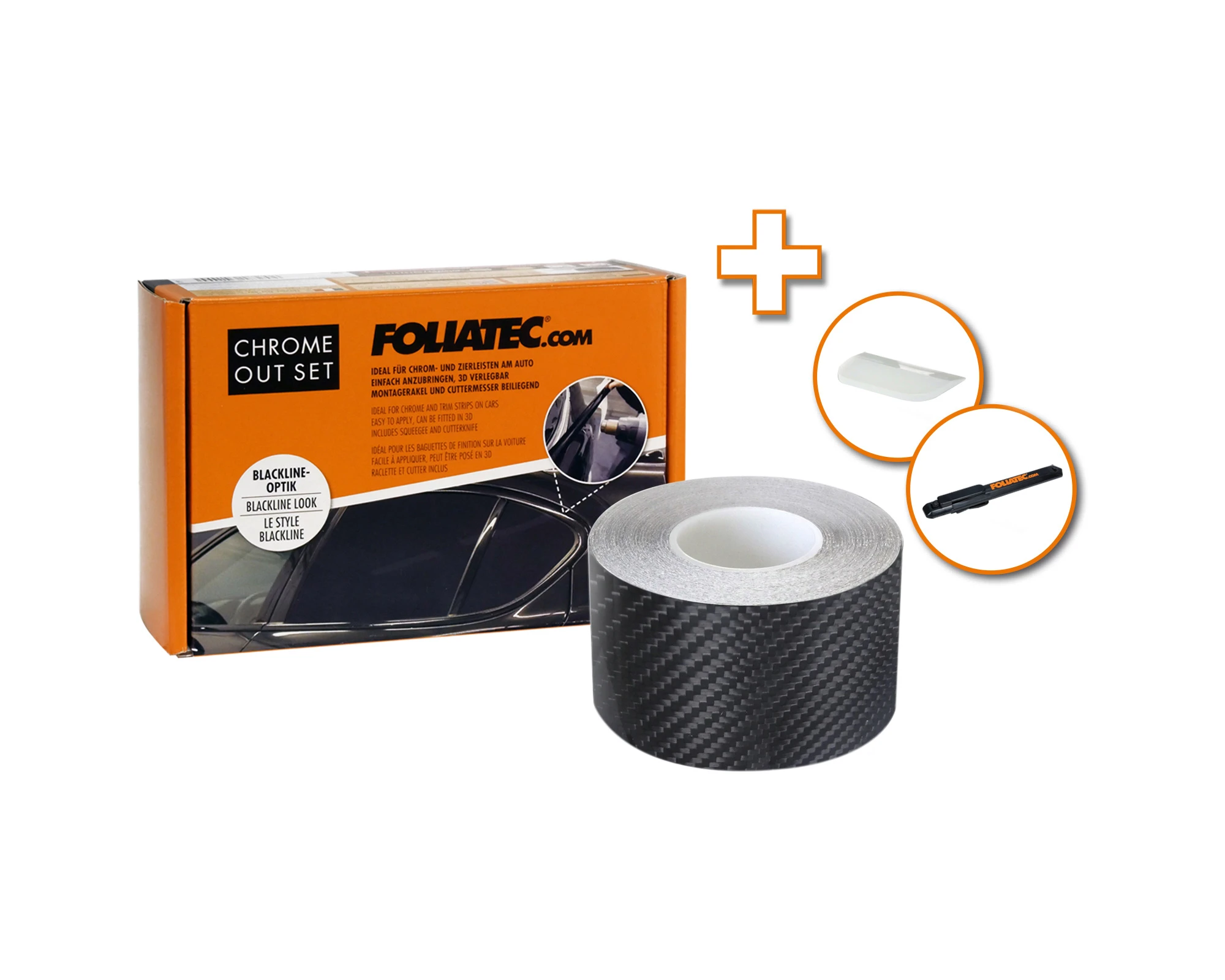 Set mascare trimuri cromate 5cm x 15m, carbon look, FOLIATEC Chrome Out Set